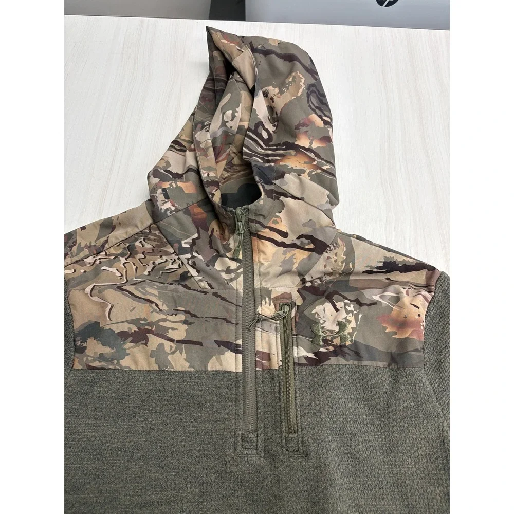 Under Armour Camo Hoodie Pullover Fleece Quarter Zip Men's Small Olive Hunting